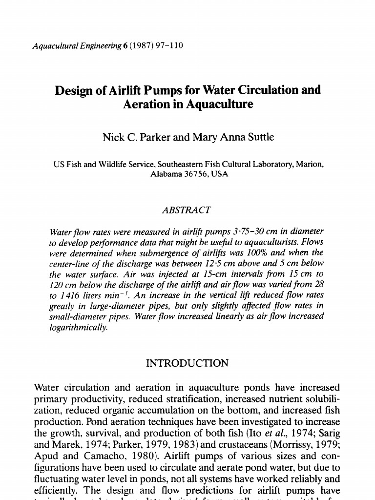 Airlift Pump Design for Aquaculture | PDF | Pump | Pipe (Fluid Conveyance)