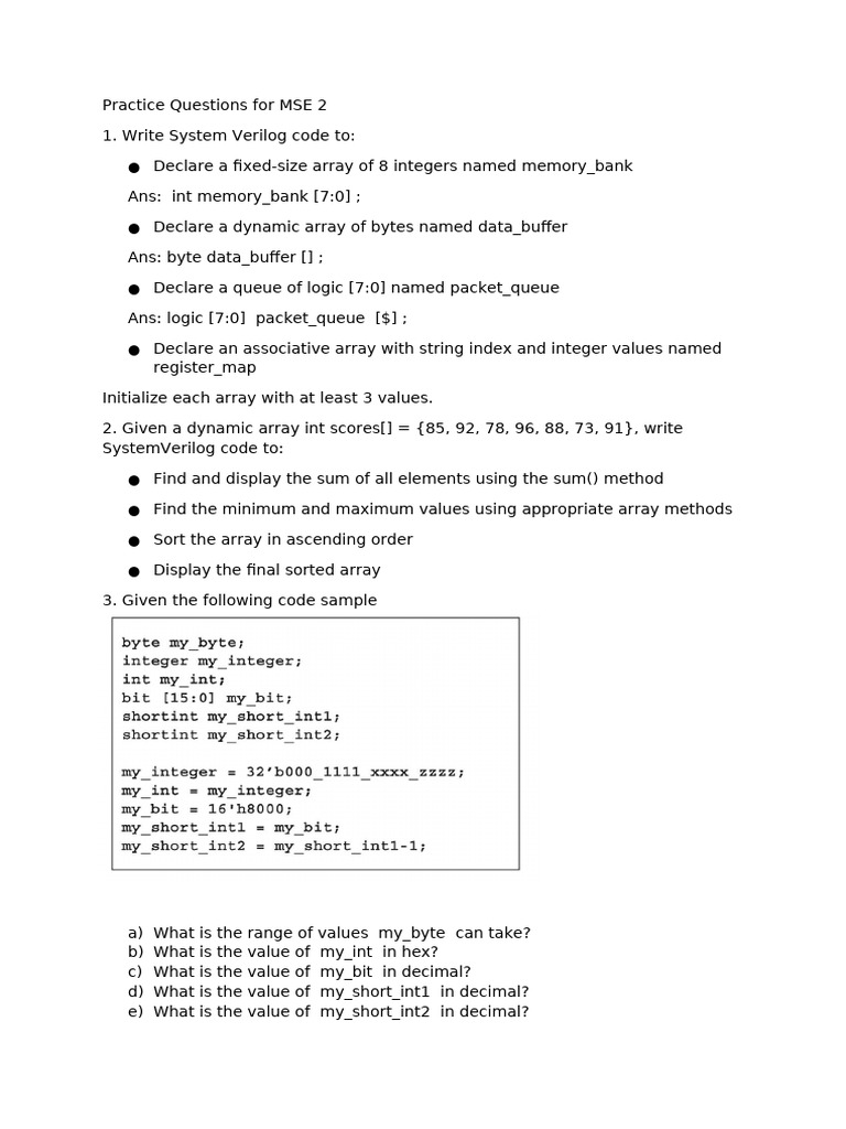SystemVerilog Practice Questions Guide | PDF