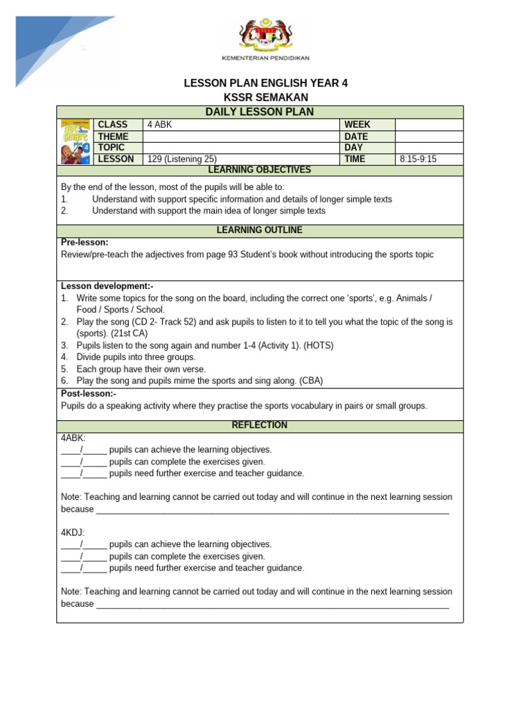 RPH Bi THN 4 New 9 - Module 9 (LP 129-144) | PDF | Lesson Plan | Teachers