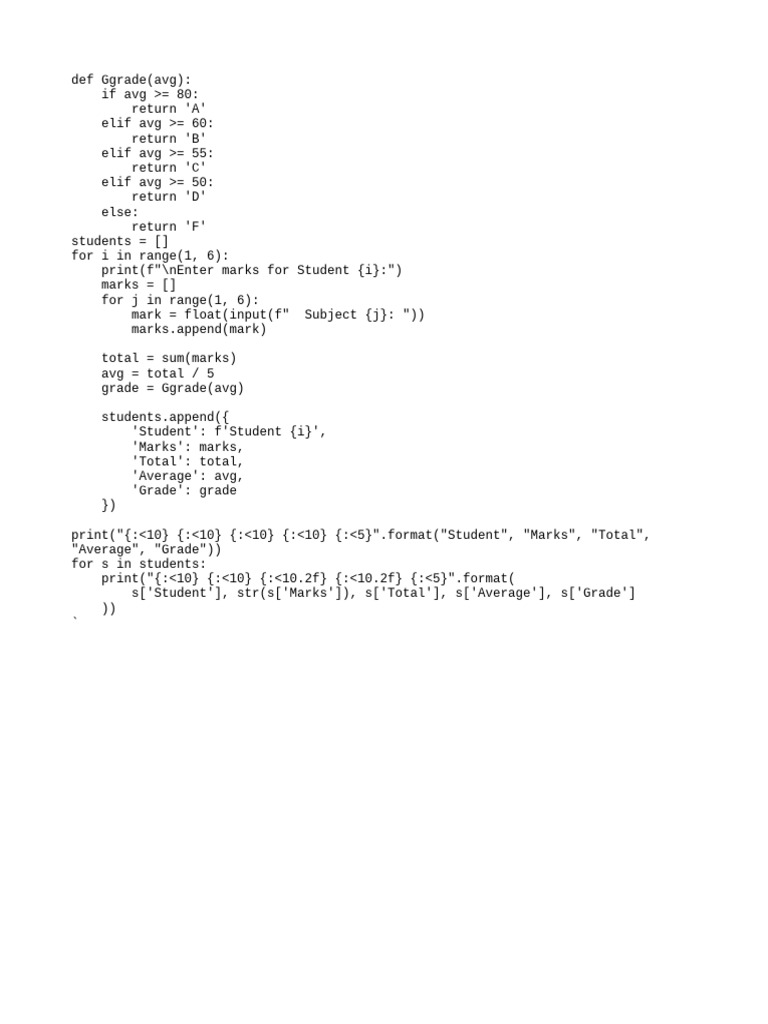 Student Grade Calculation Program | PDF