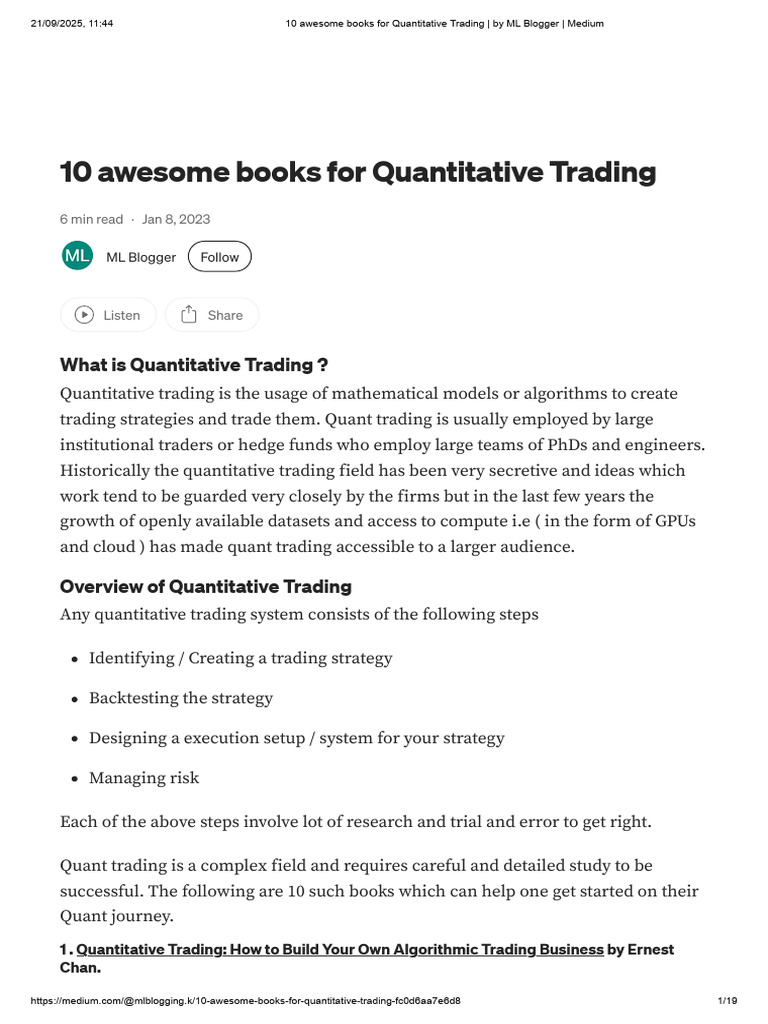 10 Awesome Books For Quantitative Trading - by ML Blogger - Medium ...