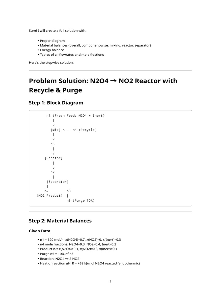 N2O4 to NO2 Reactor Design Solution | PDF