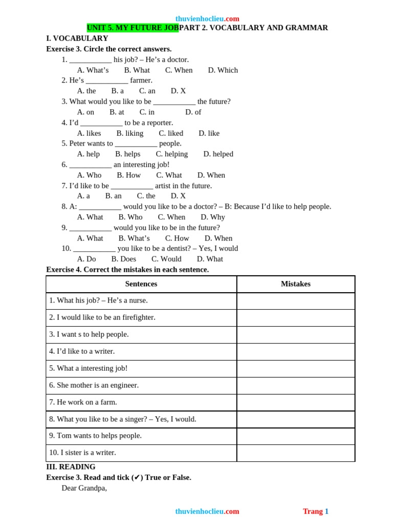 Future Job Vocabulary Exercises | PDF | Chess Theory | Chess