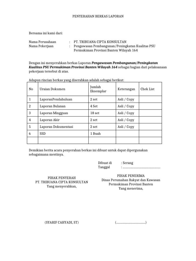 Form Penyerahan Berkas Laporan | PDF