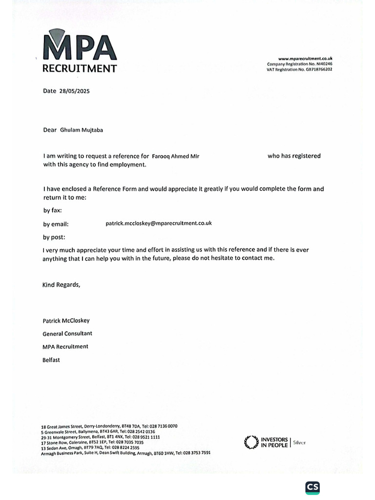 Reference Request - Farooq Ahmed | PDF