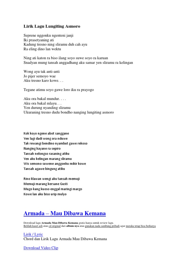 Lirik Lagu Aku Tresno Karo Kowe Nanging Aku Bisa Apa