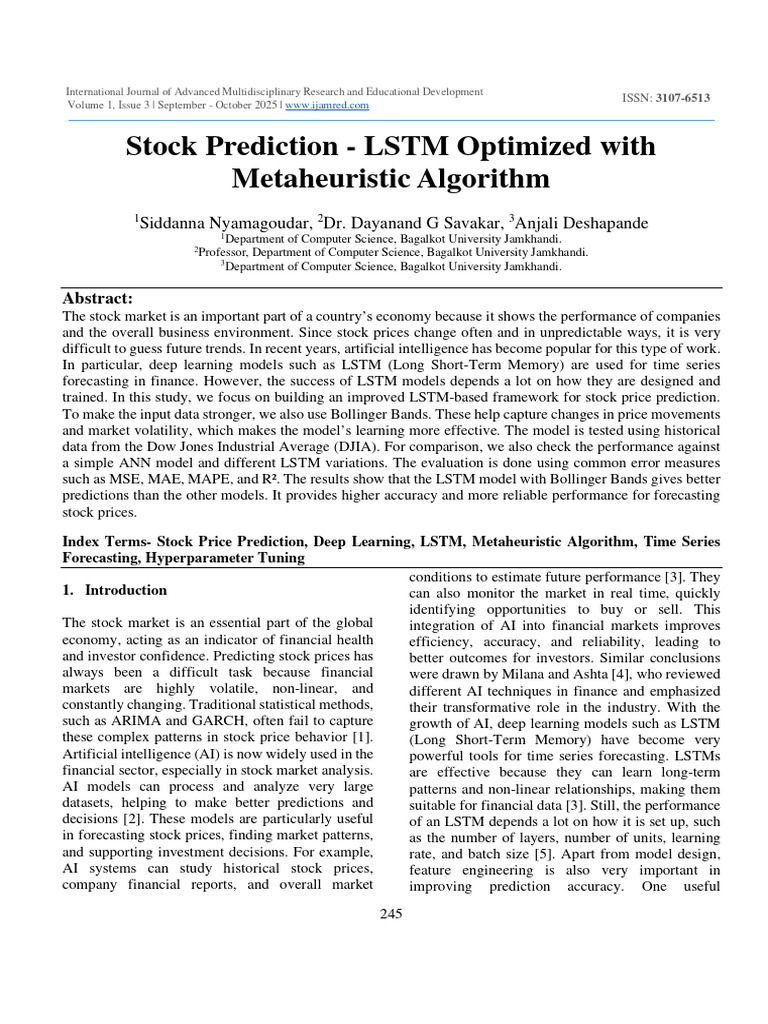 LSTM Stock Prediction with Bollinger Bands | PDF | Machine Learning ...