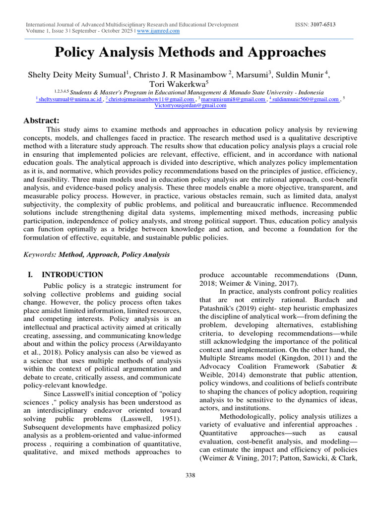 Education Policy Analysis Methods | PDF | Policy Analysis | Methodology