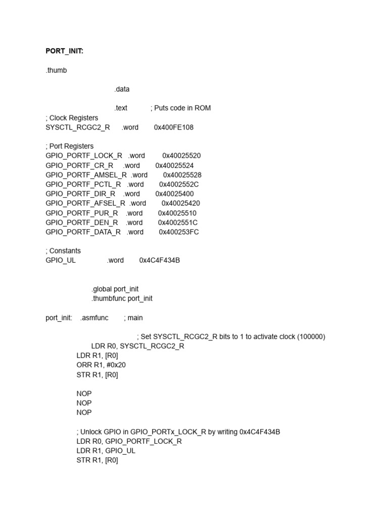 GPIO Port Initialization in Assembly | PDF | Computing | Computer ...