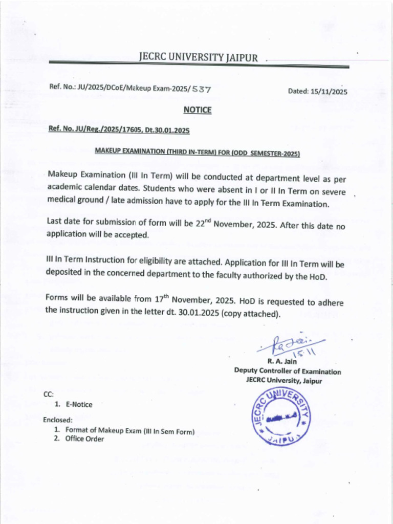 Third Insem Examination Notice | PDF