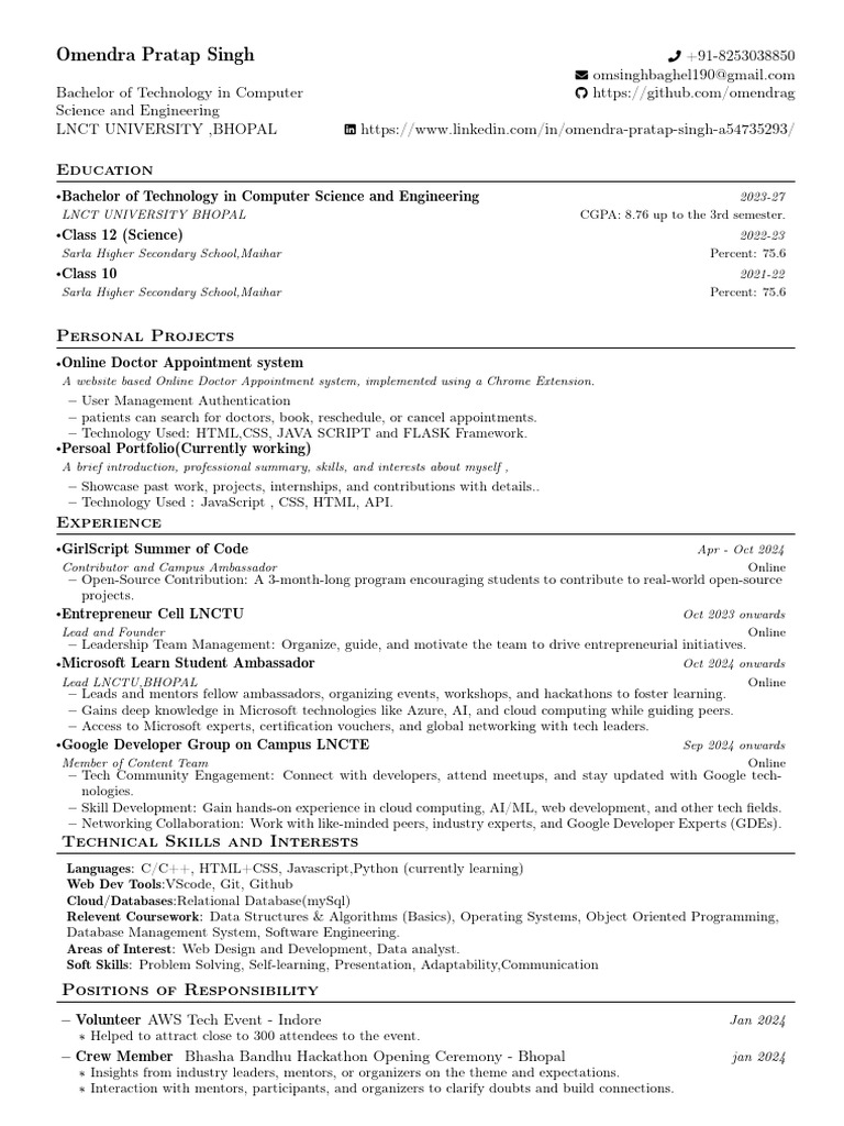 Omendra Pratap Singh - Tech Portfolio | PDF | Java Script | Web Development