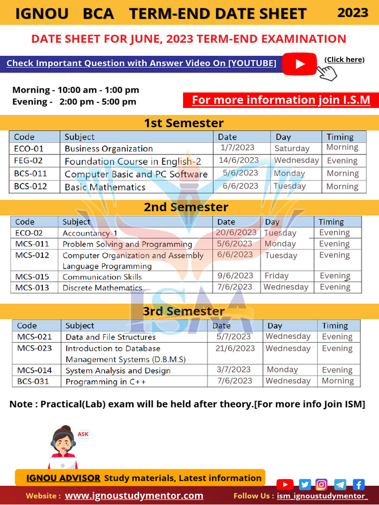 June 2023 Exam Datesheet BCA by I.S.M | PDF | Academic Term