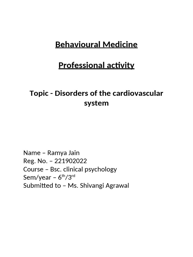 Behavioural Medicine PDF Cardiovascular Diseases Heart