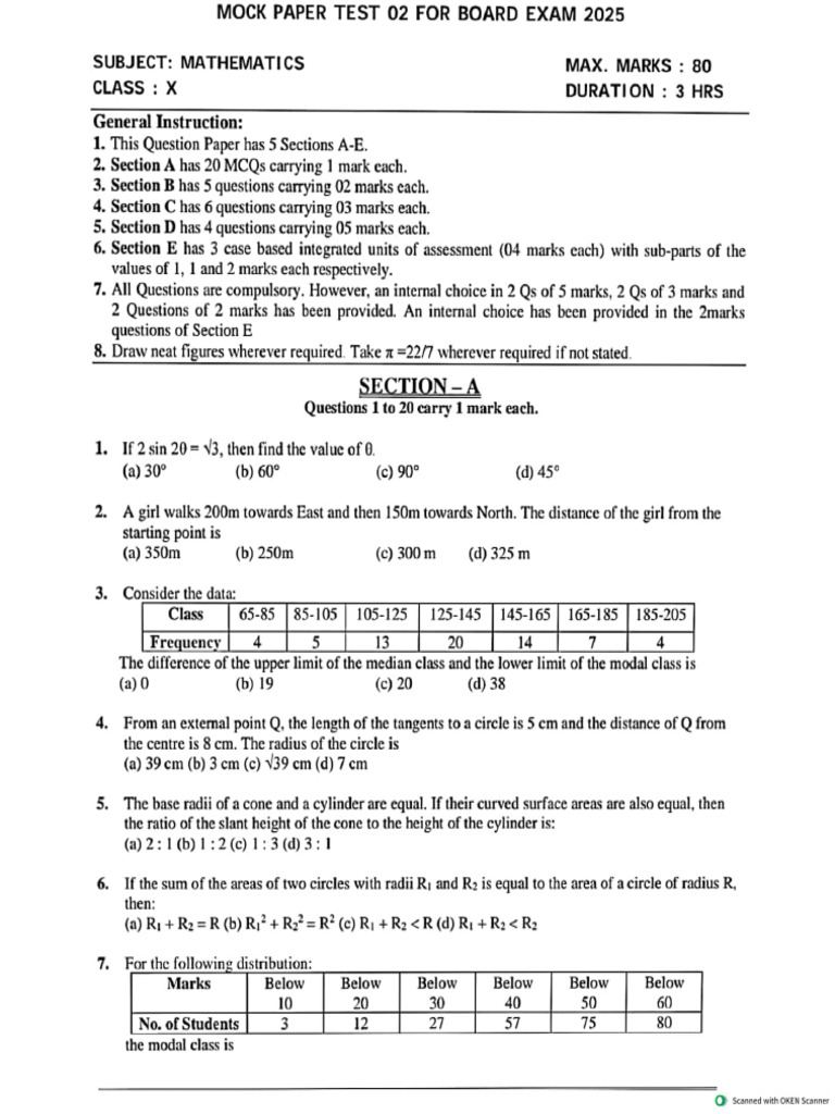 Maths Class X Mock Paper Test 02 For Board Exam 2025 QP | PDF