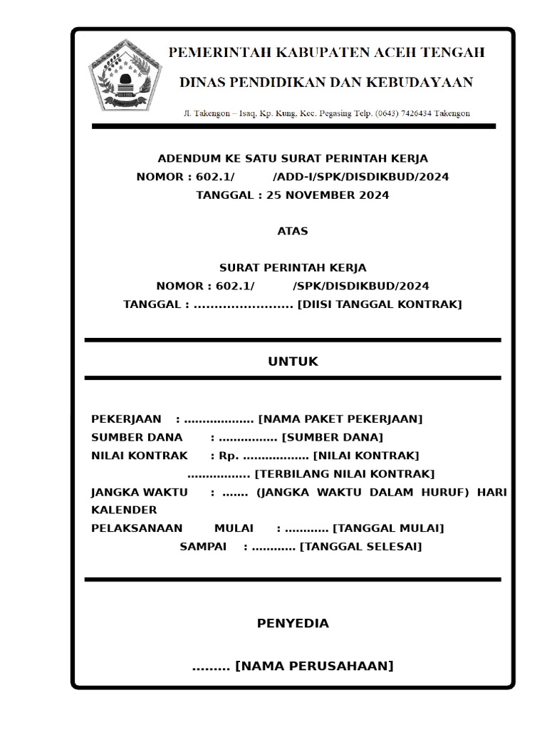 Adendum Surat Perintah Kerja 2024 | PDF