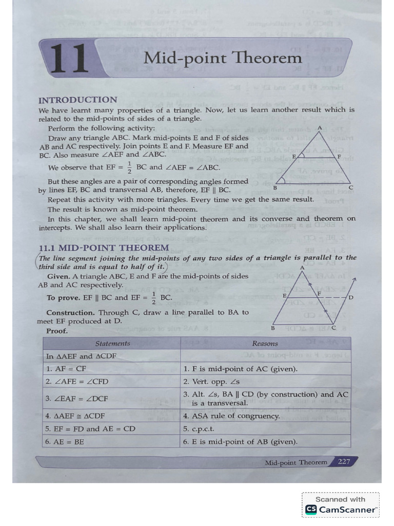 Maths Mid Point Theorem 11th Chapter | PDF