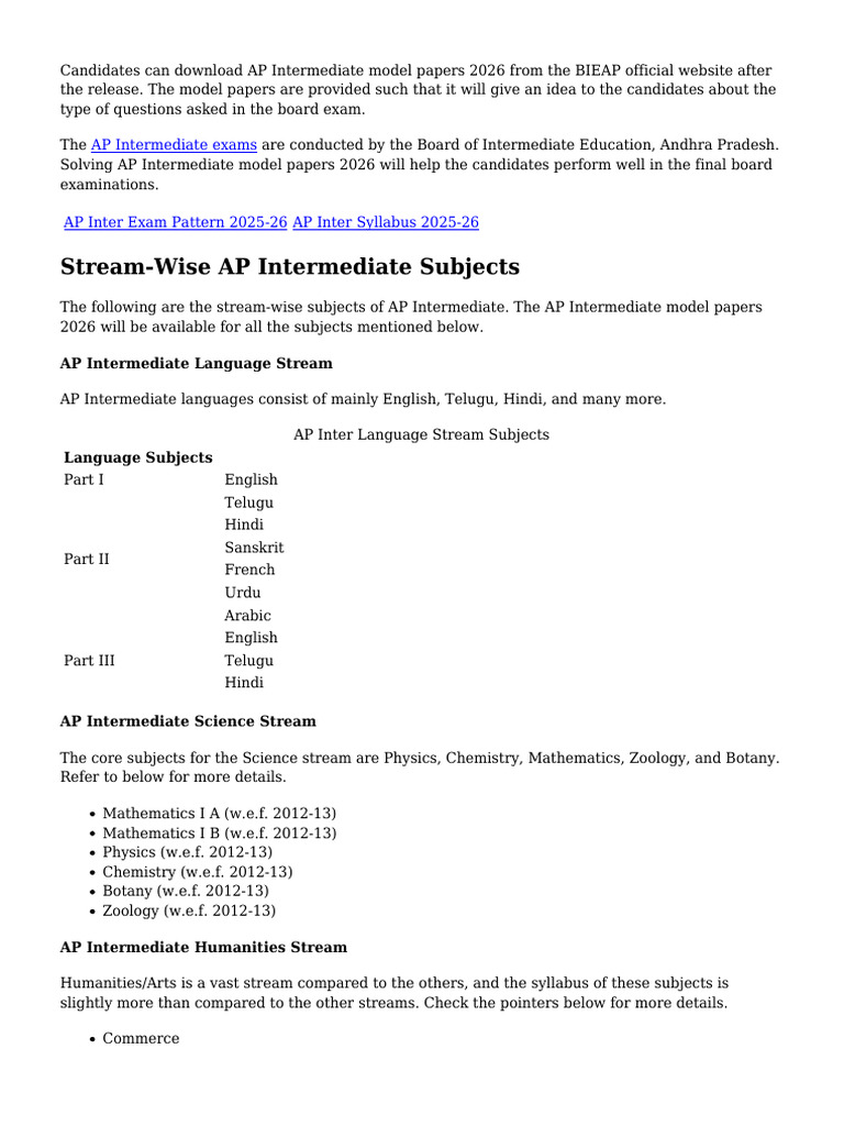 AP Intermediate Model Papers 2026 Guide | PDF