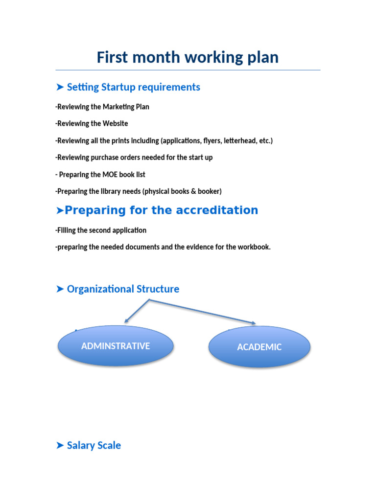First Month Working Plan | PDF