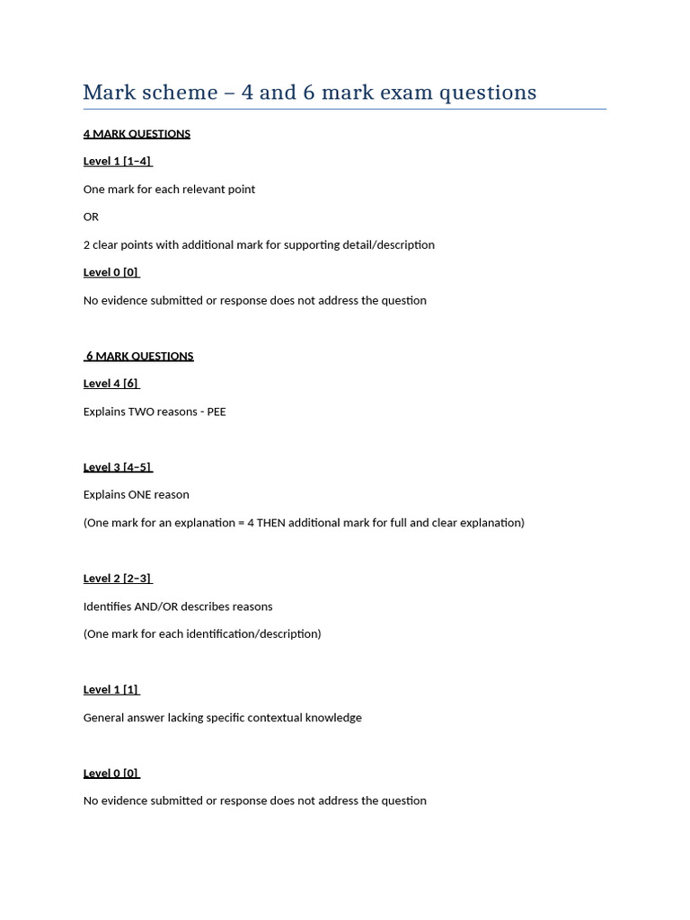 Marking Criteria for Exam Questions | PDF