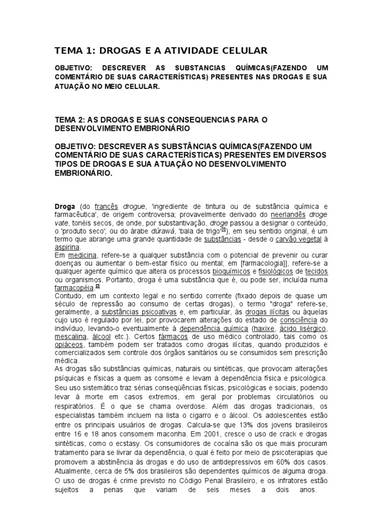 Trabalho Sobre Drogas | PDF | Drogas | Remédio