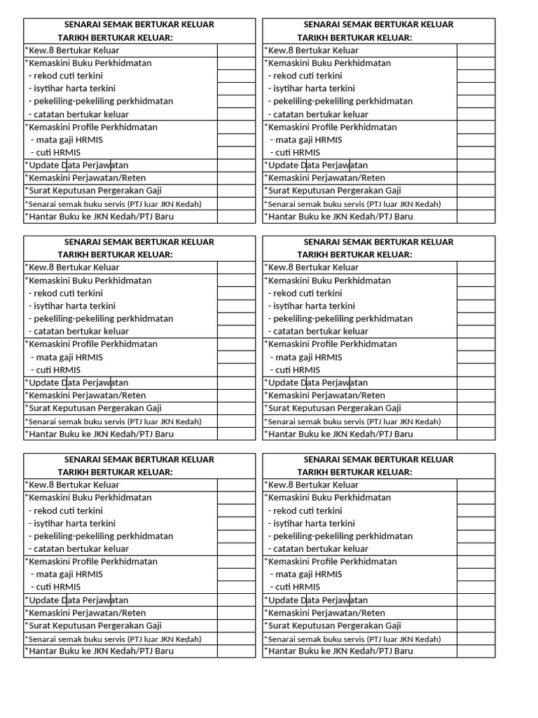 Senarai Semak Bertukar Keluar | PDF