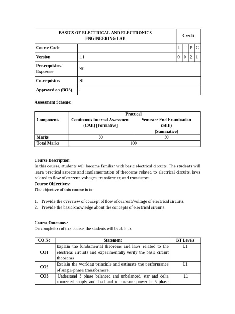 Electrical and Electronics Lab Basics | PDF | Transistor | Electrical ...