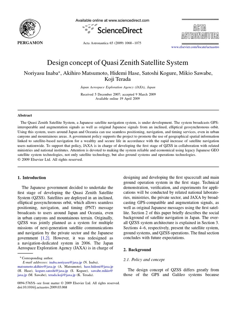 Design Concept of Quasi Zenith Satellite System | PDF | Global ...