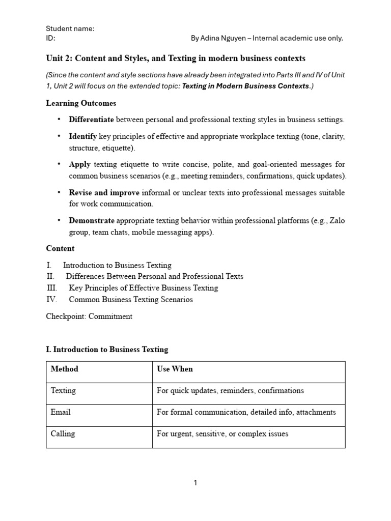 UNIT 2 Content and Styles | PDF | Text Messaging | Communication