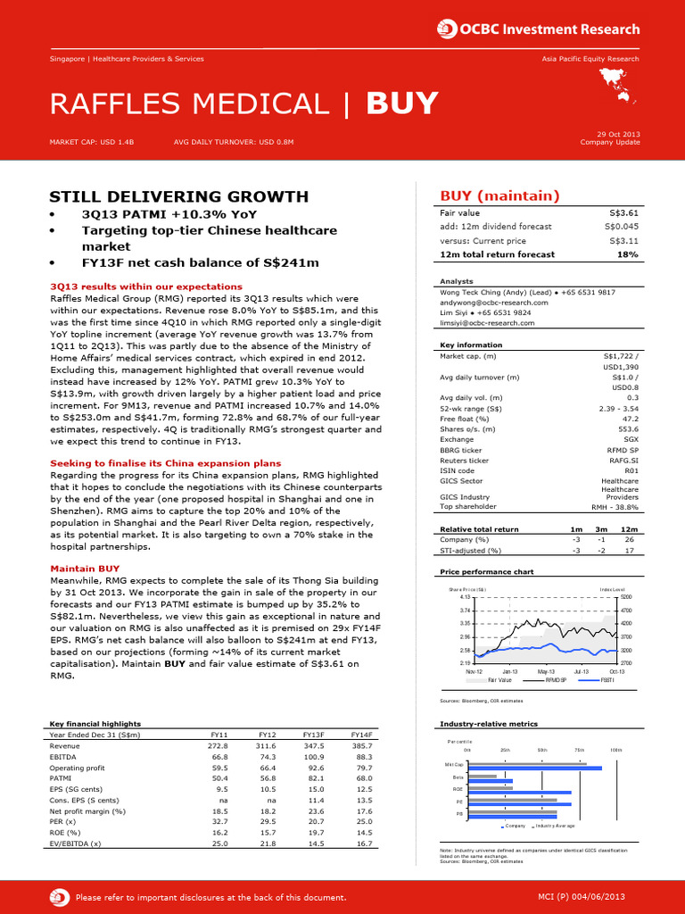 Raffles Medical Group 3Q13 Financial Update | PDF | Expense | Equity ...