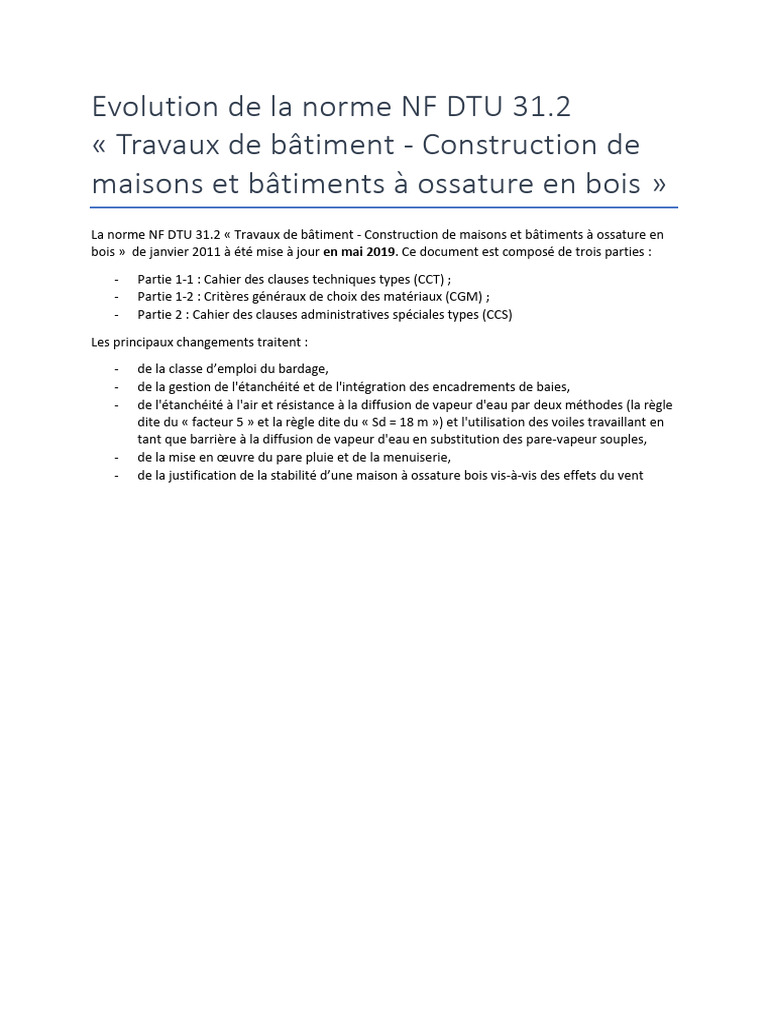 Mise à jour de la norme NF DTU 31.2 | PDF | Bois (matériau de ...