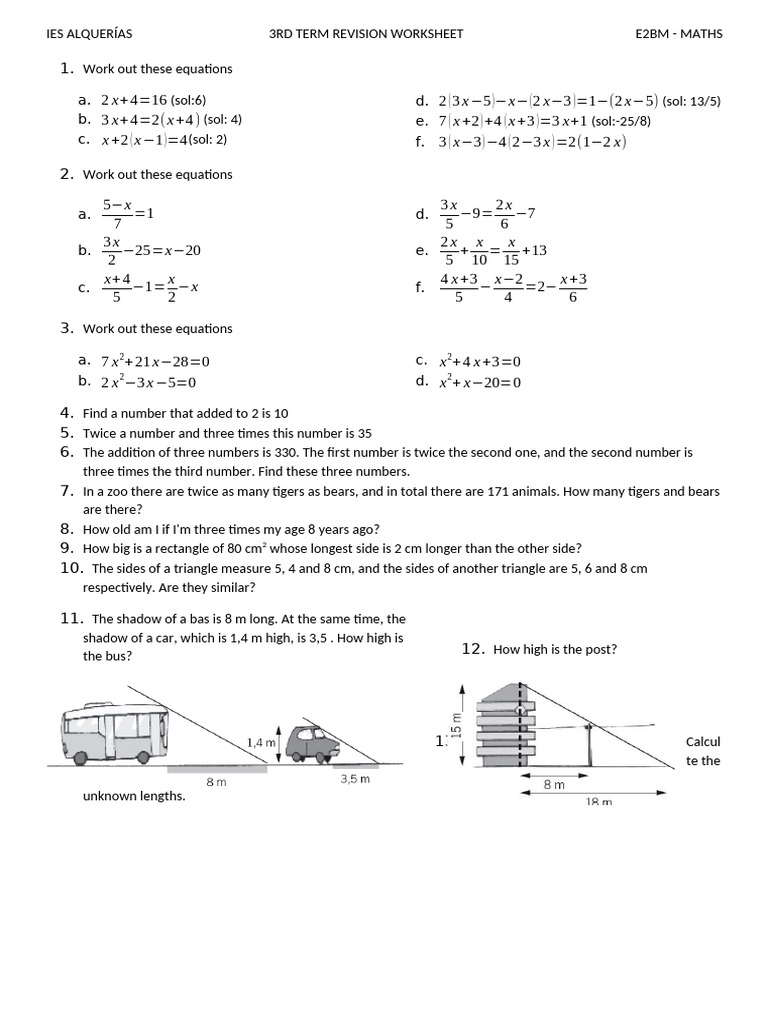 3rd Term Revision Worksheet (Finished) | PDF | Area | Triangle