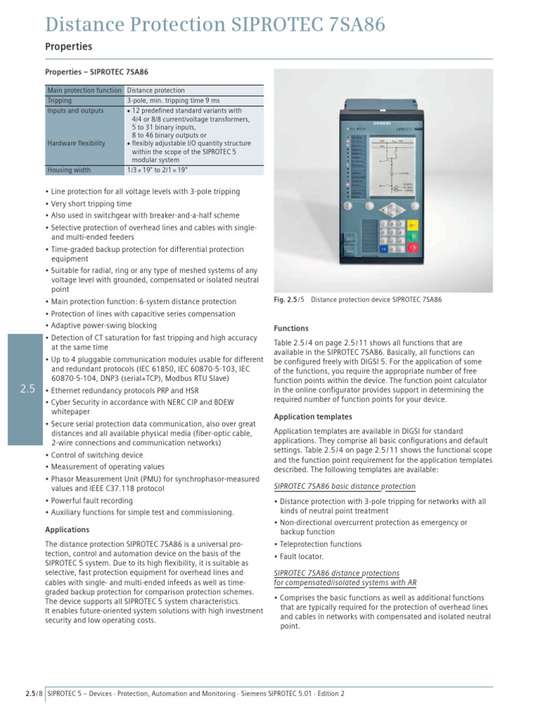 SIPROTEC 7SA86 Distance Protection Device | PDF | Electrical ...