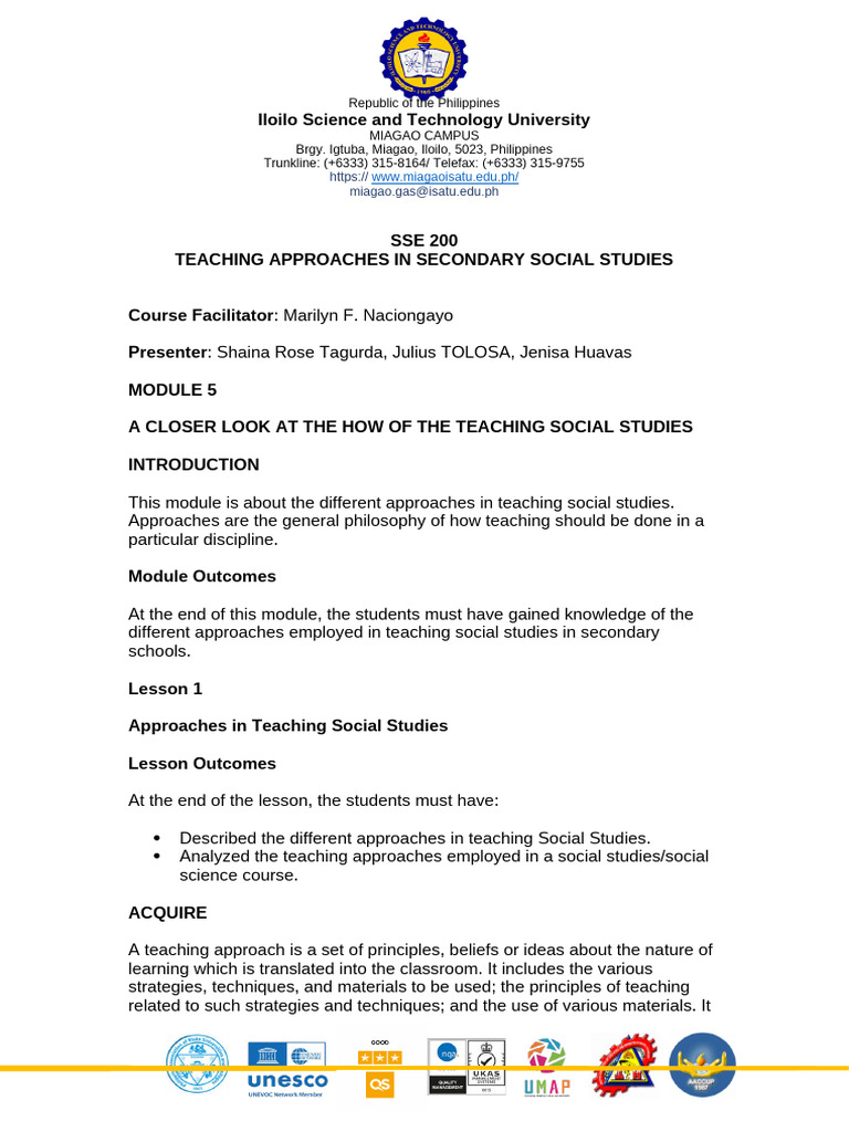 Teaching Approaches in Social Studies | PDF | Interdisciplinarity ...