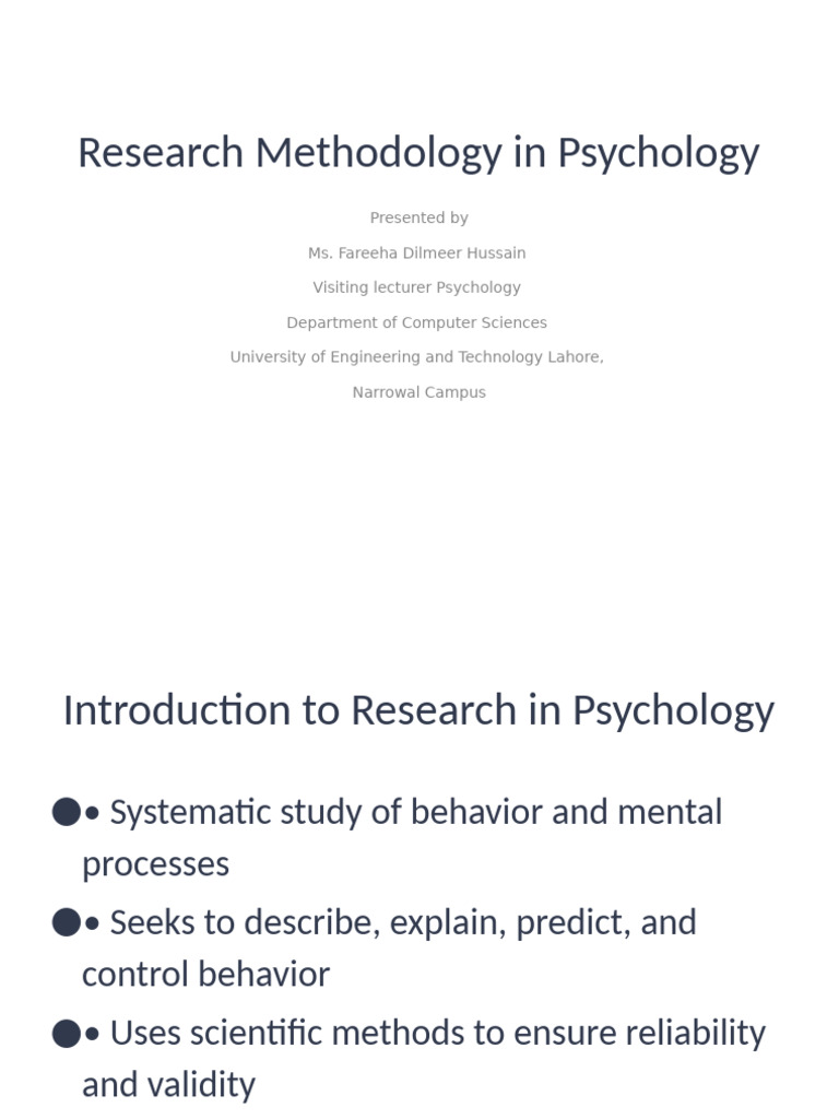Research Methodology in Psychology | PDF | Methodology | Psychology