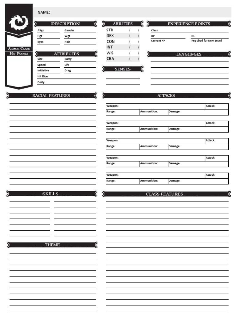 Printable Dnd Character Sheet 5th Edition - Printable Templates