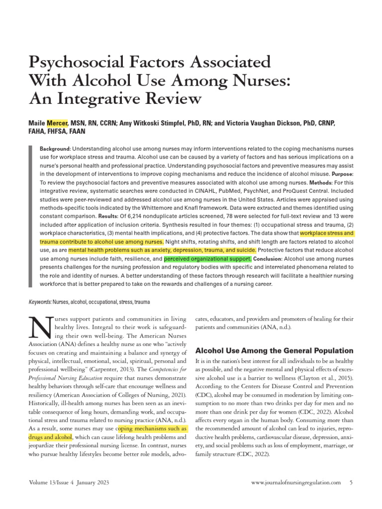 Psychosocial Factors in Nurse Alcohol Use | PDF | Alcoholism ...