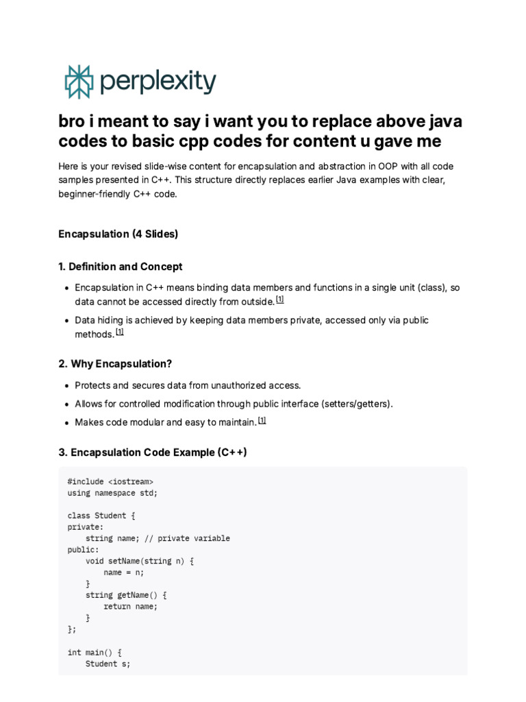C++ OOP: Encapsulation & Abstraction Guide | PDF | C++ | Class ...