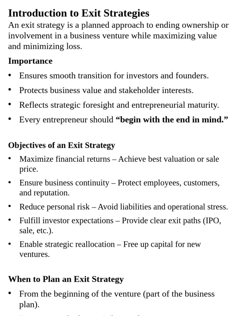 Exit Strategies Topic 7 | PDF | Mergers And Acquisitions | Entrepreneurship