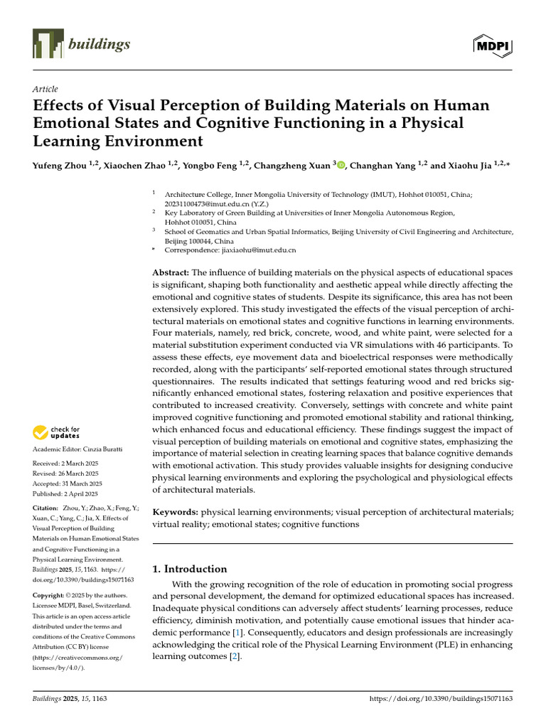 Visual Impact of Building Materials on Learning | PDF | Emotions ...