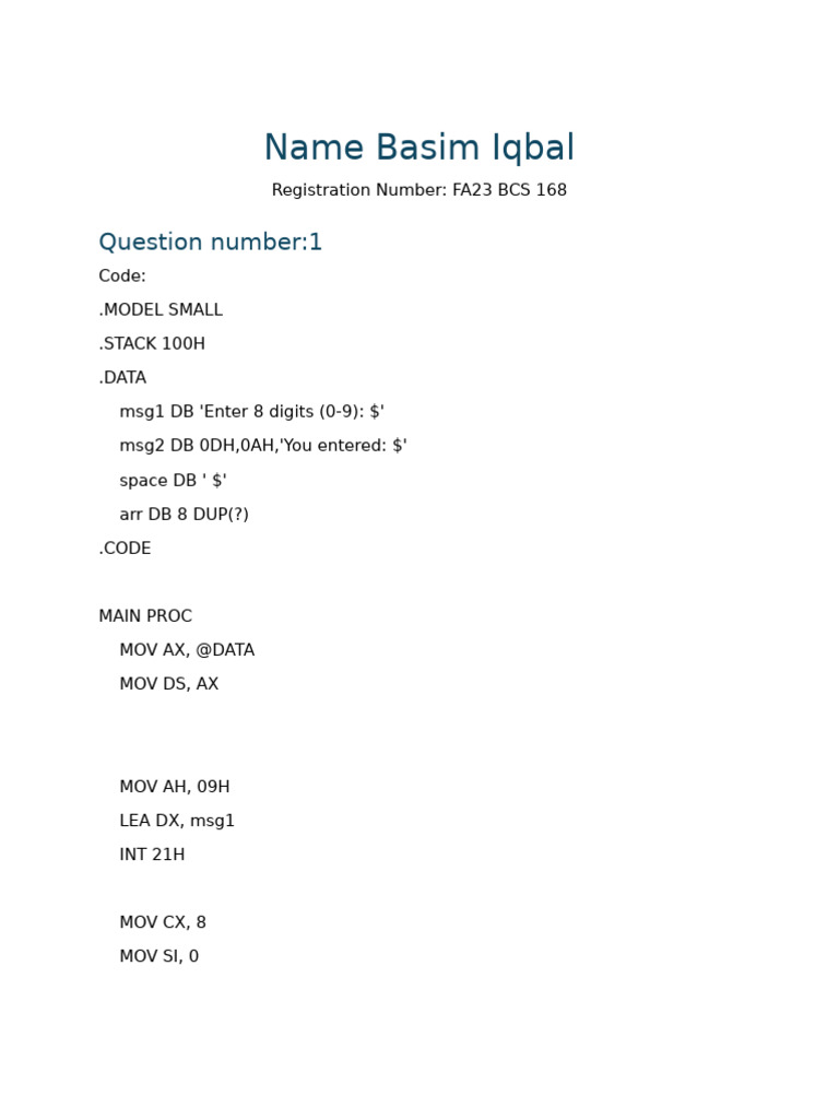 Assembly Code for User Input Handling | PDF | Computer Programming ...