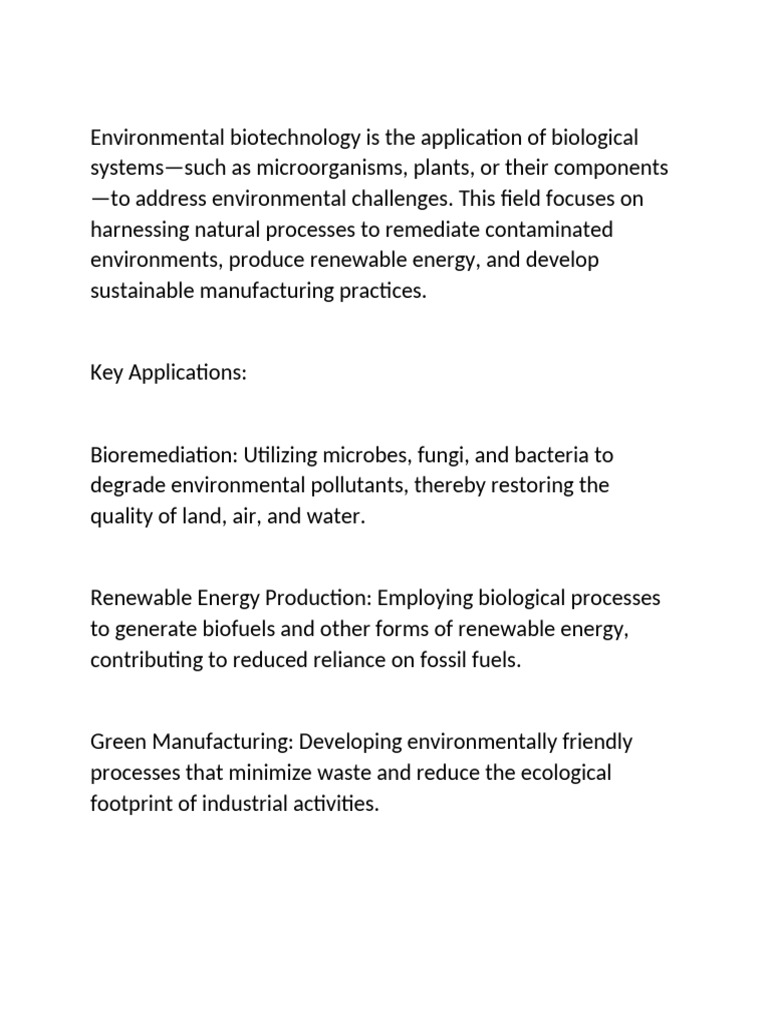 Environmental Biotechnology Applications | PDF