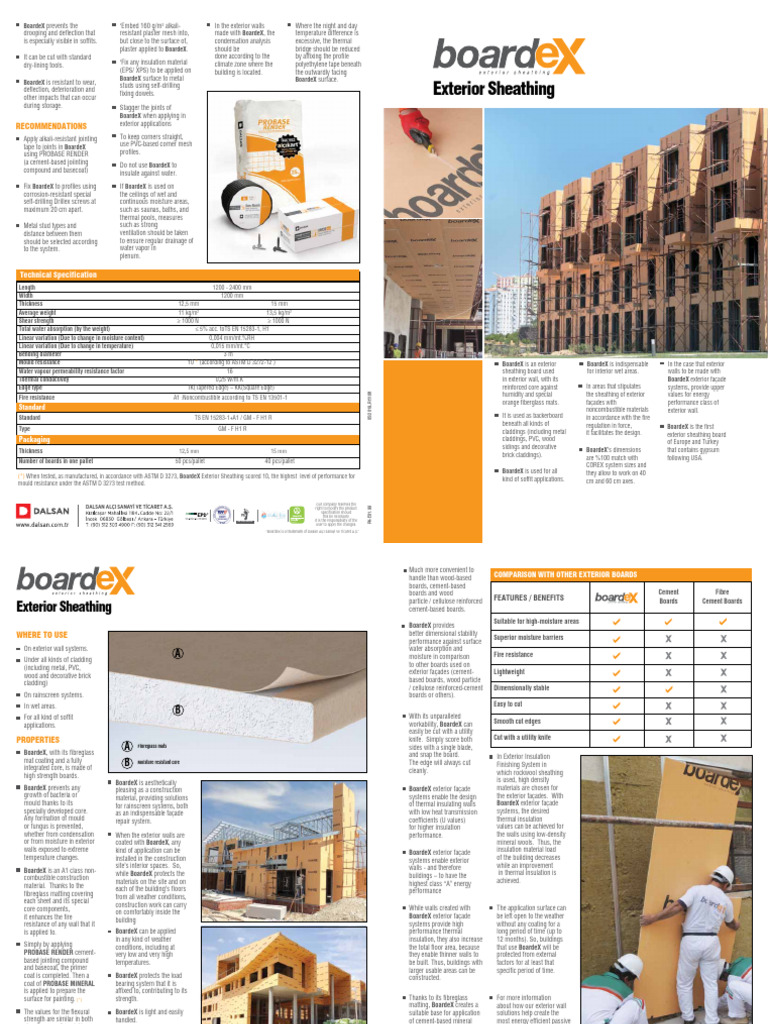BoardeX Exterior Sheathing Overview | PDF | Thermal Insulation | Plaster