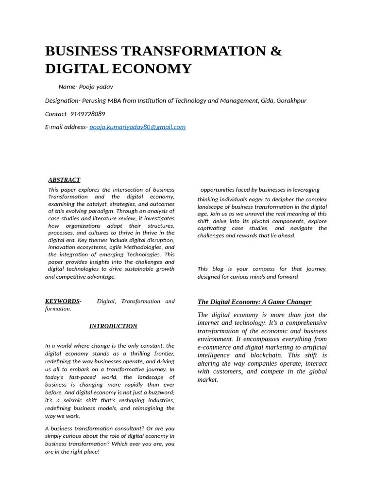 Business Transformation in Digital Economy | PDF | Innovation | Economics