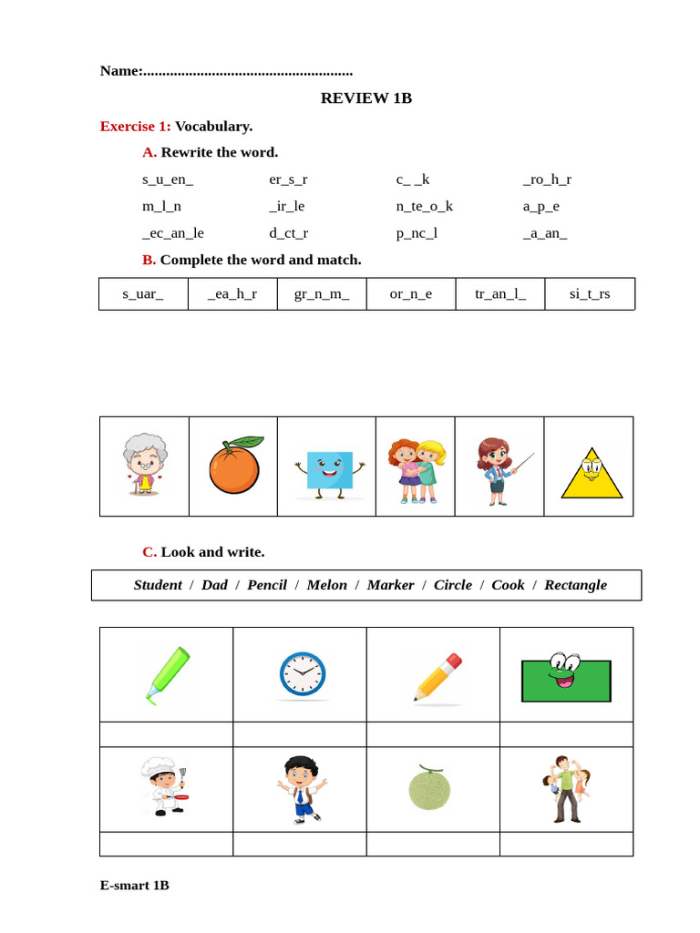 Vocabulary and Grammar Exercises for E-Smart 1B | PDF | Chess Openings ...