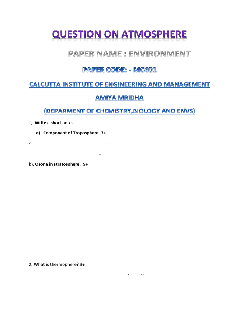 Atmospheric Layers and Ozone Dynamics | PDF | Atmosphere Of Earth ...