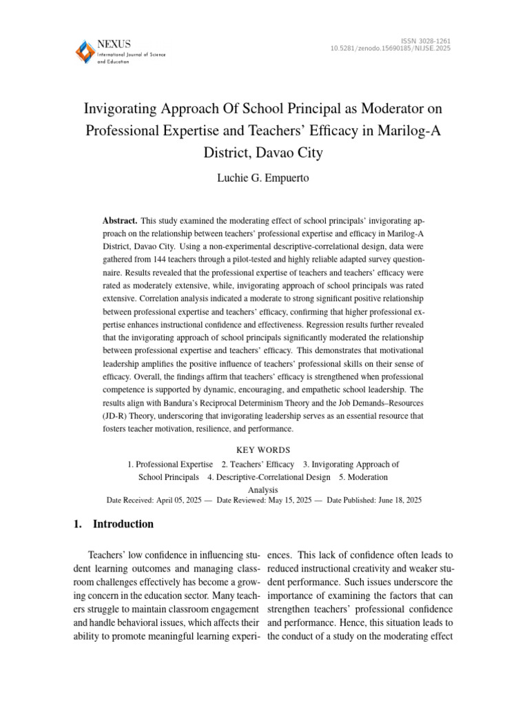 Principal's Role in Teacher Efficacy | PDF | Teachers | Leadership