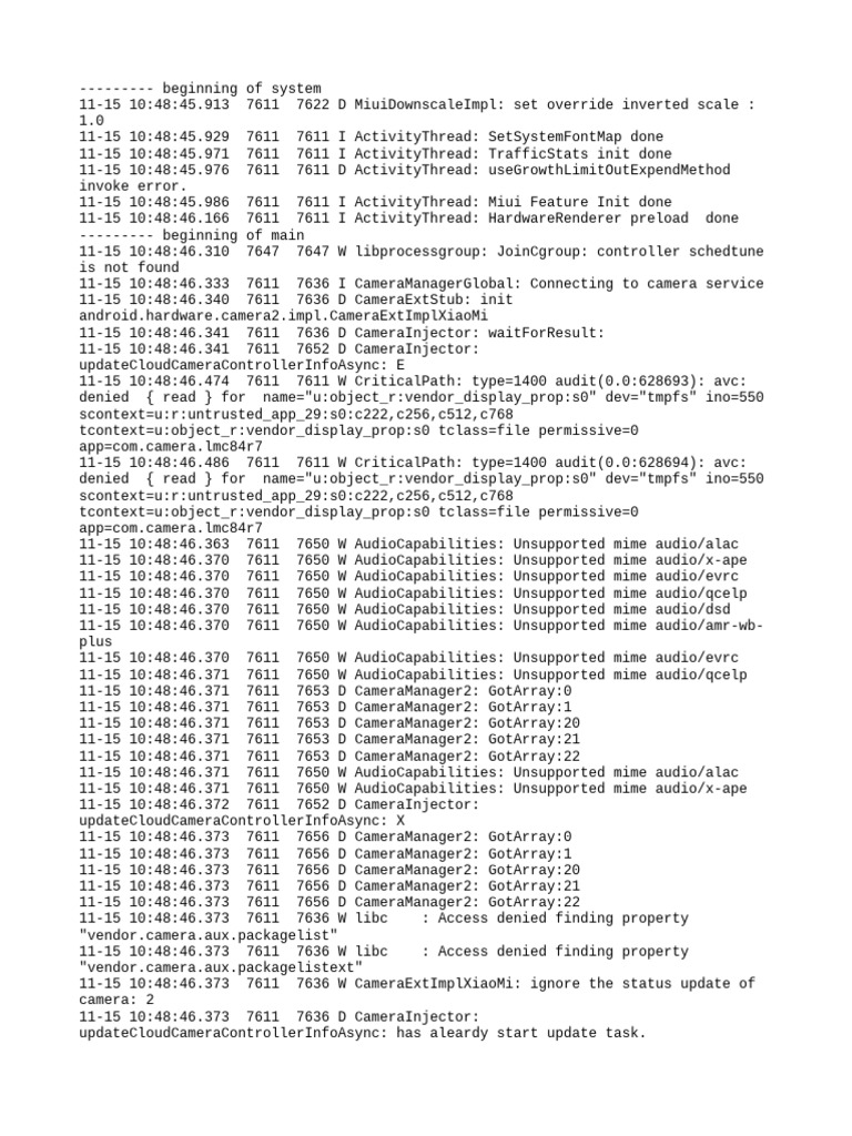 Camera Service Initialization Logs | PDF | Computing | Computer Programming