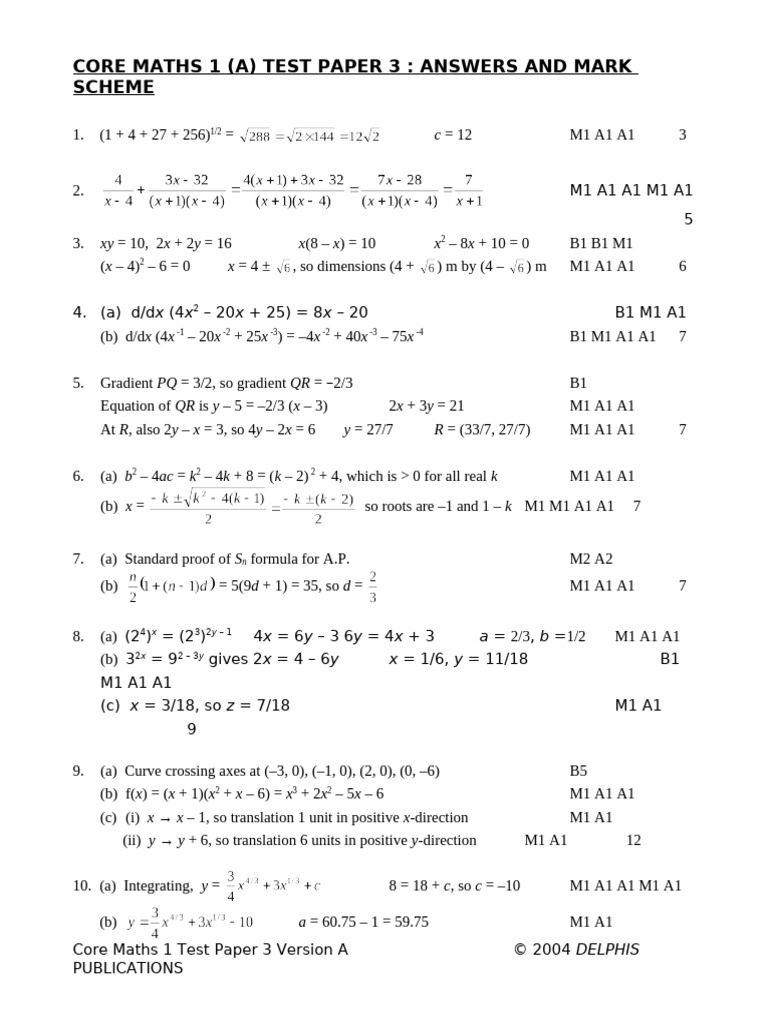 Core Maths 1 Test Paper 3 Answers | PDF | Chess | Chess Theory