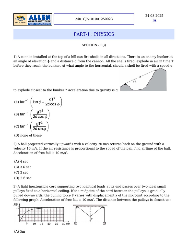 Physics Problem Set on Projectile Motion | PDF | Molecules | Atomic