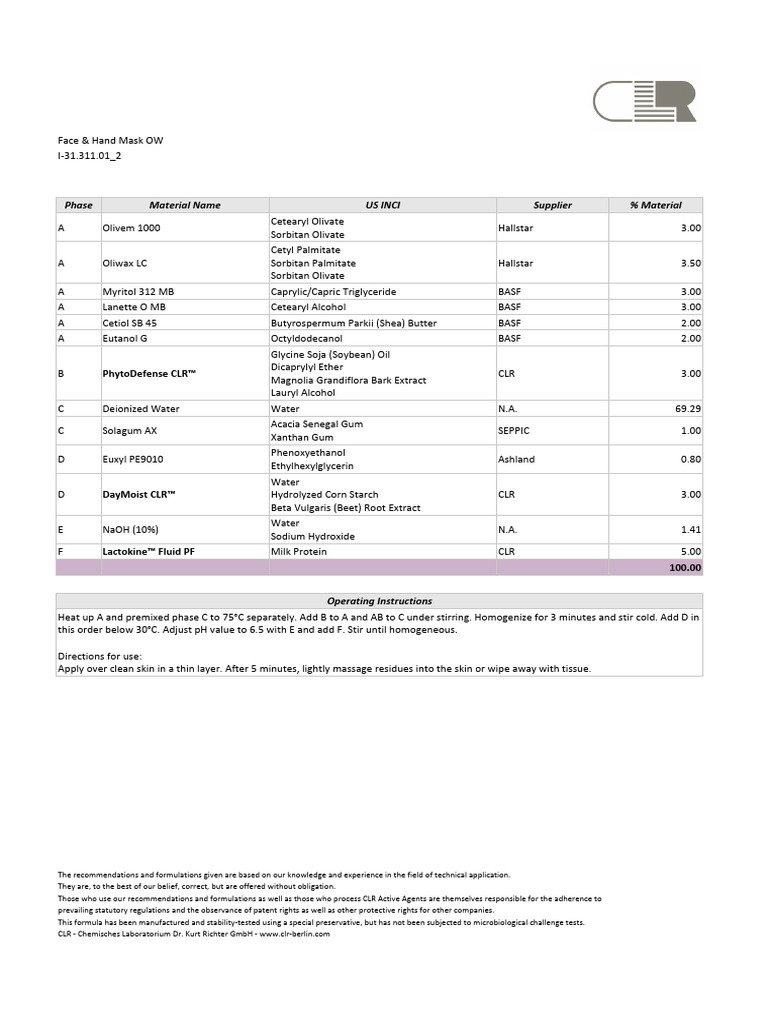 Face & Hand Mask Formulation Guide | PDF | Sodium Hydroxide